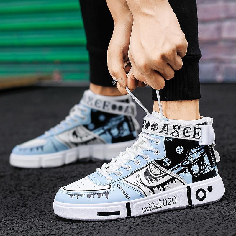 Herren High-Top Grafik-Sneaker mit Klettverschluss und auffälliger Plateausohle Echoarchiv