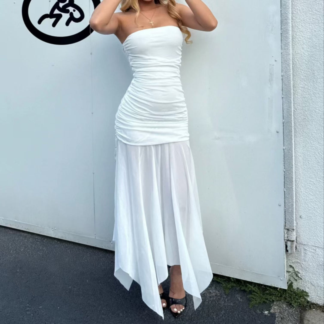 Damen Strapless Maxikleid mit eleganter Raffung und transparentem Rock Echo Archiv