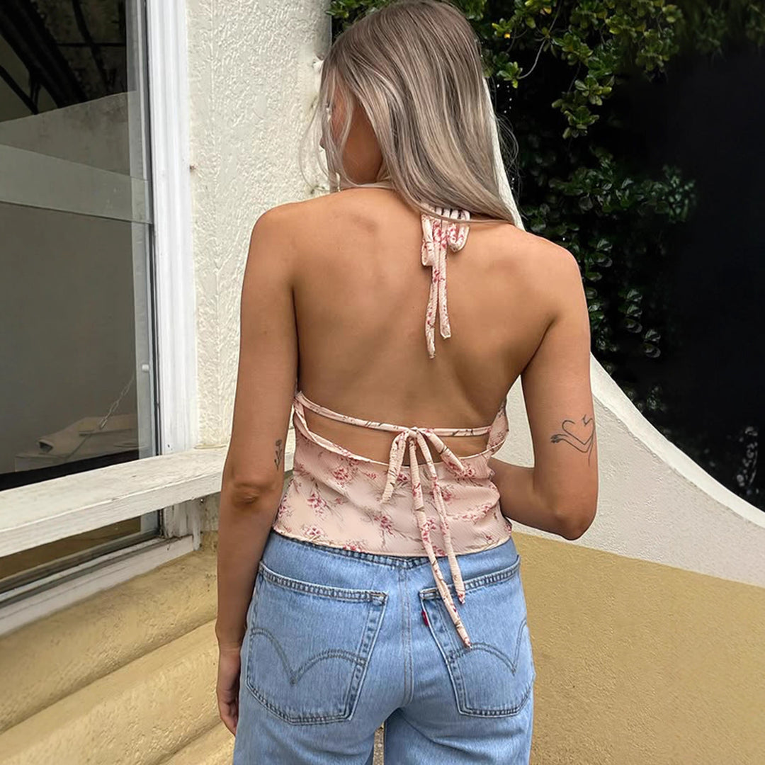 Damen Haltertop mit floralem Design und tiefem V-Ausschnitt Echo Archiv