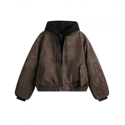 [Herren] Kurz geschnittene Bomberjacke im Vintage‑Velourslook mit integrierter Kapuze, funktionaler Ärmeltasche und gerippten Bündchen Echo Archiv