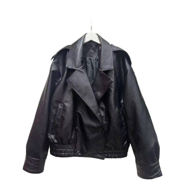 Damen nan cropped zweireihiger Kunstleder-Blouson mit breitem Revers und elastischem Saum Echo Archiv