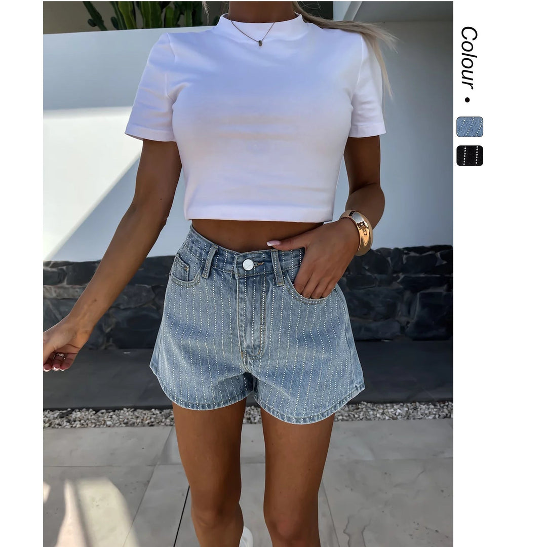 Damen Denim-Shorts mit Klassischem Schnitt und Feinen Nadelstreifen Echoarchiv