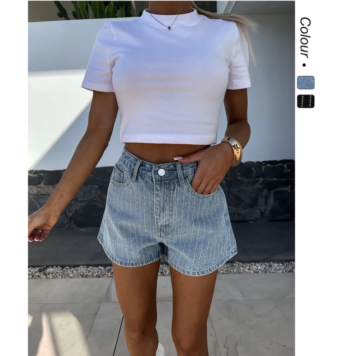 Damen Denim-Shorts mit Klassischem Schnitt und Feinen Nadelstreifen Echoarchiv