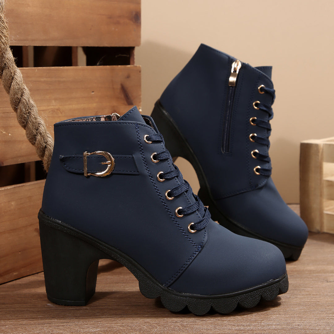 Damen nan knöchelhohe Schnürstiefelette mit robustem Blockabsatz und profilstarker Lugsohle Echo Archiv