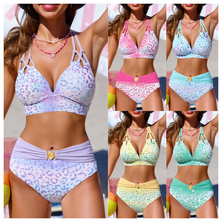 Damen Hochgeschnittenes Bikini-Set mit modischen Riemen Echo Archiv