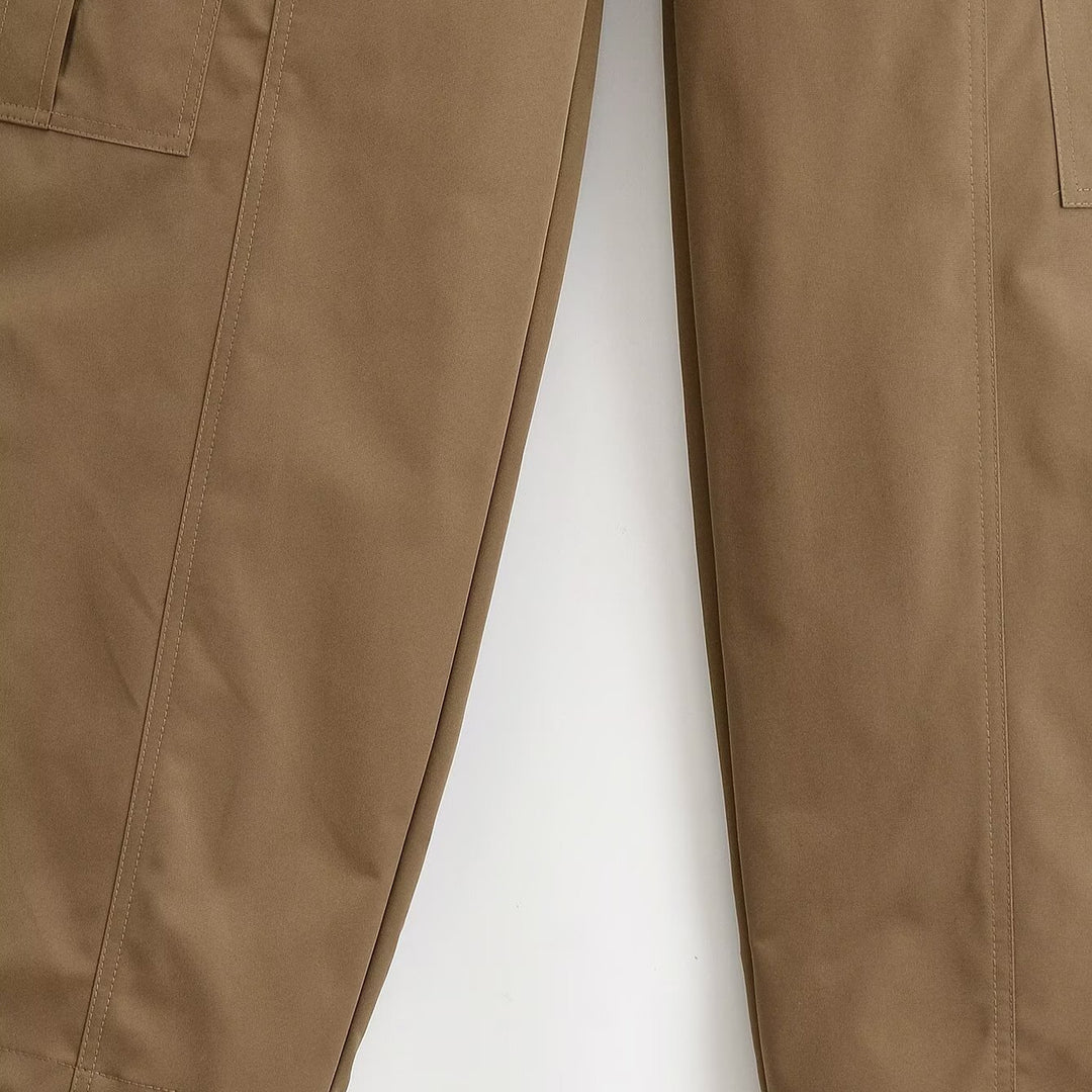 Damen Weite Cargo-Hose mit Utility-Taschen, Reißverschluss-Details und hoher Taille Echoarchiv