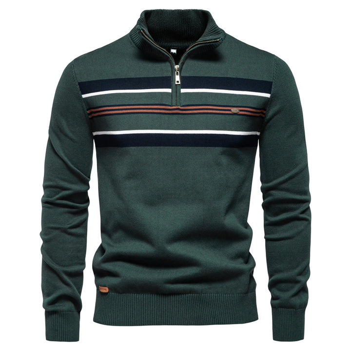 Herren Strickpullover mit halbem Reißverschluss und modischen Streifen Echoarchiv