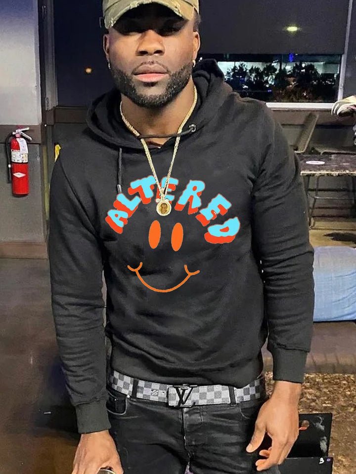 Herren Kapuzenpullover mit auffälligem Smiley-Print und bequemer Passform Echoarchiv
