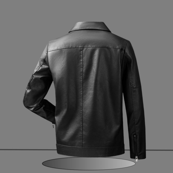 Herren Slim-Fit Kunstlederjacke im minimalistischen Hemdkragen-Design mit verdecktem Zwei-Wege-Reißverschluss Echo Archiv