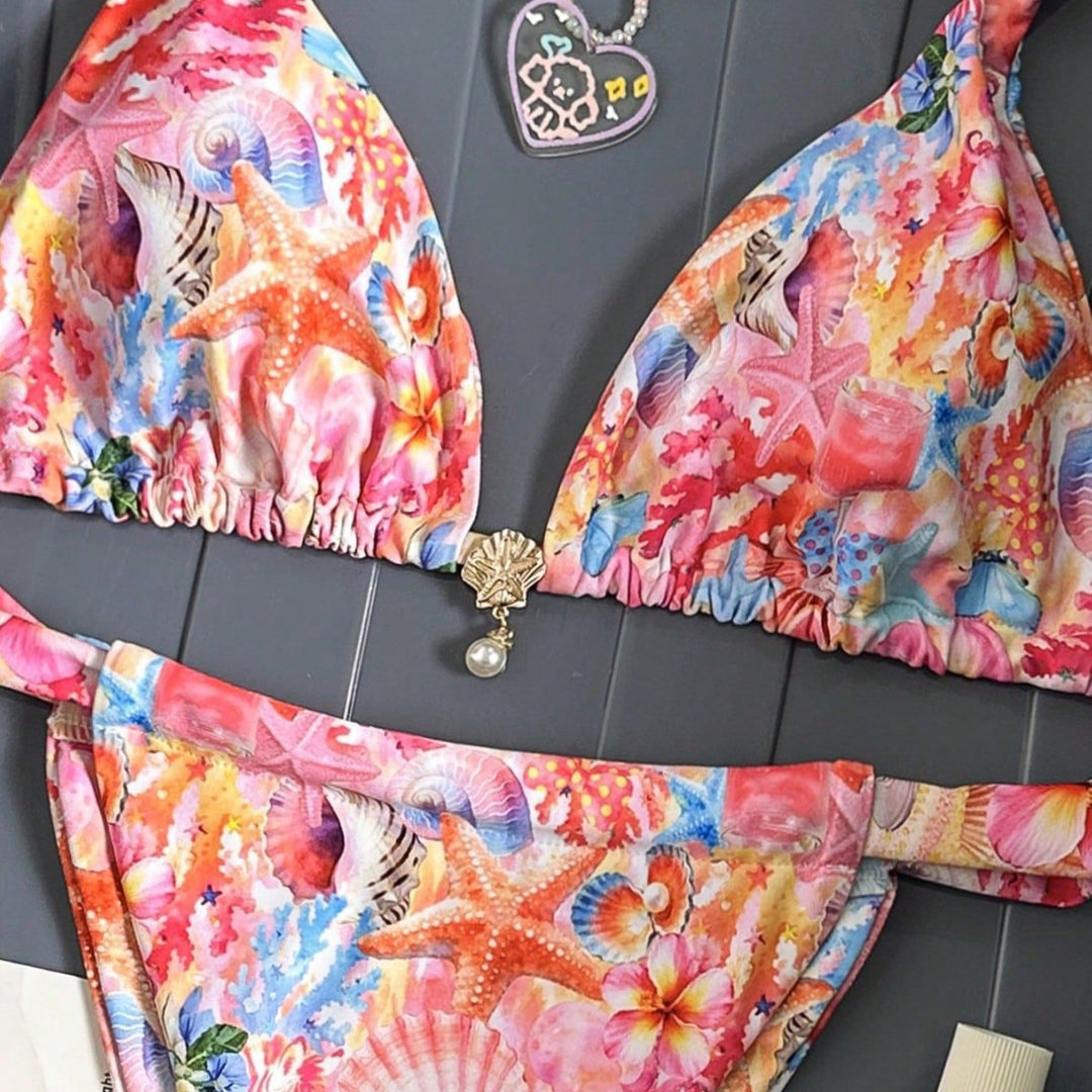 Damen Floral-Design Triangel-Bikini mit verstellbaren Trägern Echo Archiv