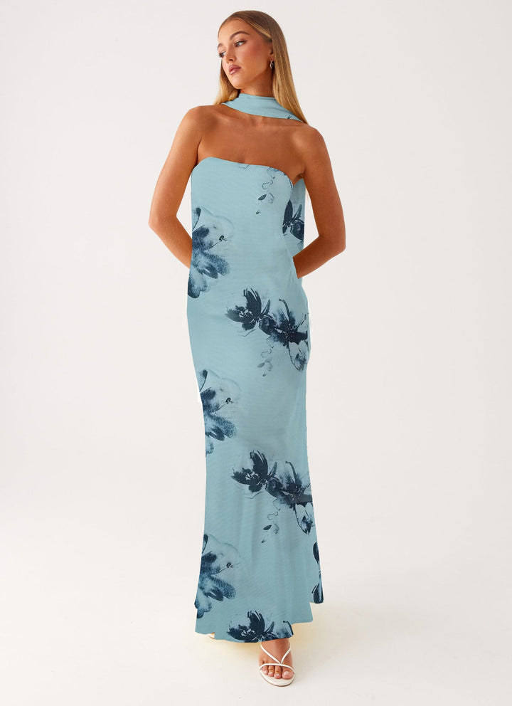 Damen Elegantes Langarm Abendkleid im Blumendesign Echoarchiv