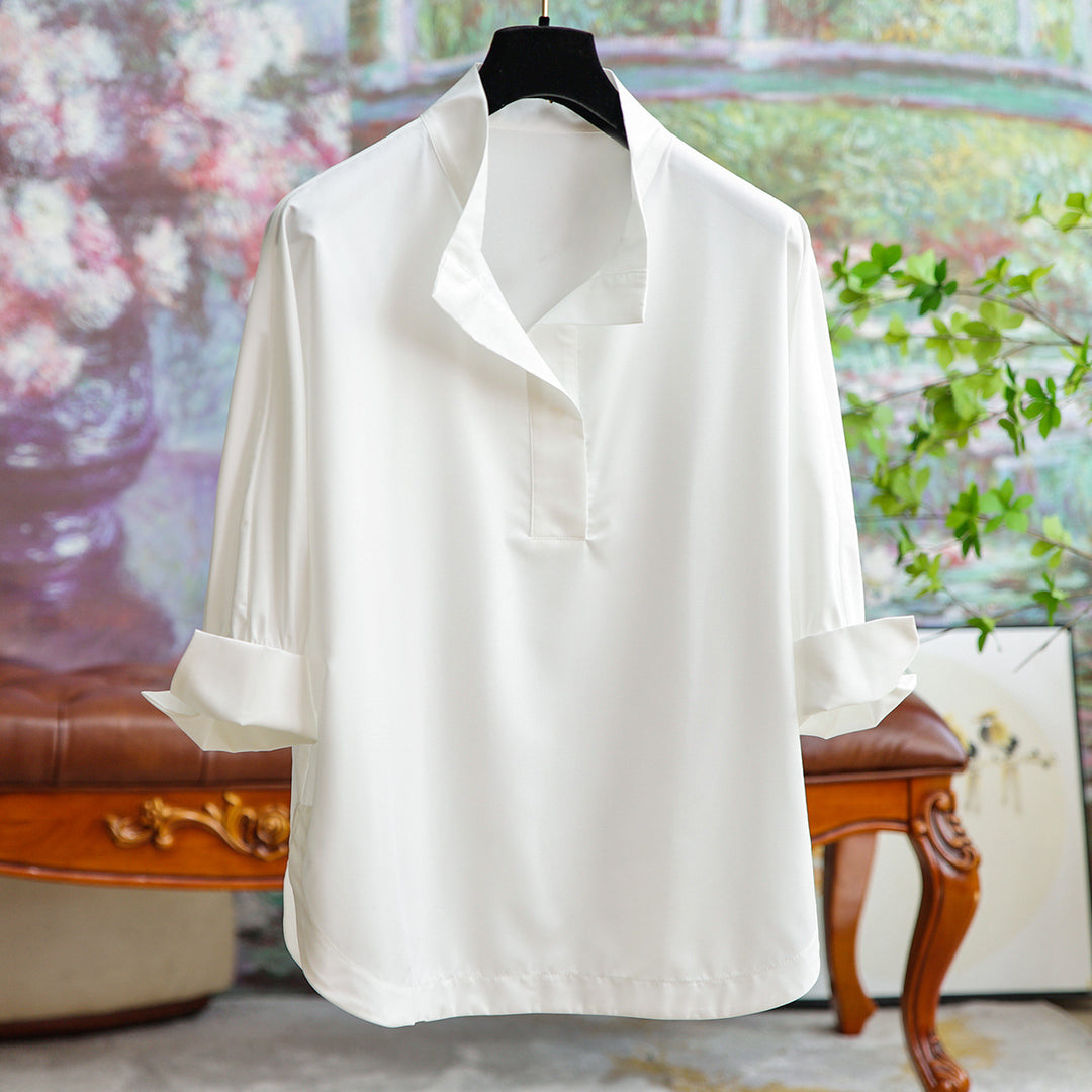 Damen Elegante und fließende Bluse mit Stehkragen Echoarchiv