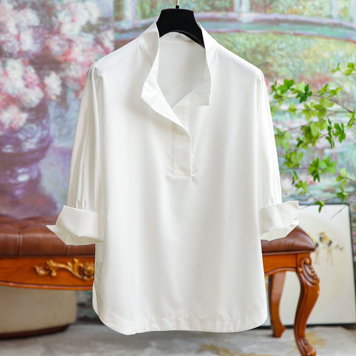 Damen Elegante und fließende Bluse mit Stehkragen Echoarchiv