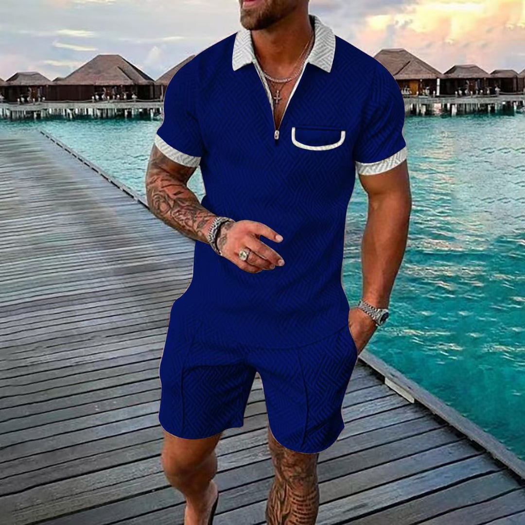 Herren Kurzarm-Muster Polo und Shorts Set Echoarchiv