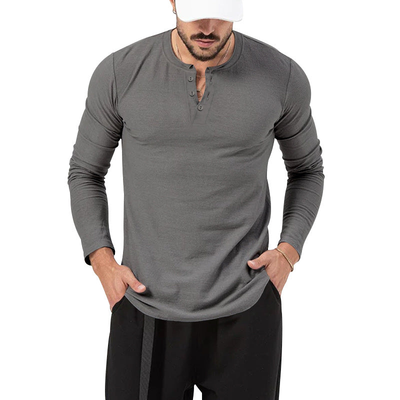 Herren Langarm Henley-Shirt mit modischem Knopfverschluss Echoarchiv