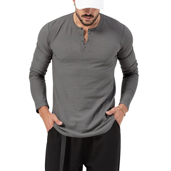Herren Langarm Henley-Shirt mit modischem Knopfverschluss Echoarchiv