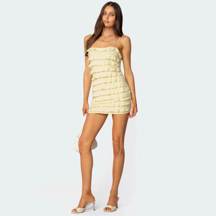 Damen Rüschendes Minikleid mit Spaghettiträgern und figurbetontem Schnitt Echo Archiv