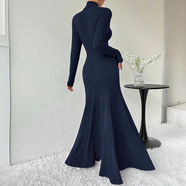 Damen figurbetontes Rollkragen-Maxikleid mit Meerjungfrauen-Silhouette, langen Ärmeln und formendem Stretch-Jersey – Valéora