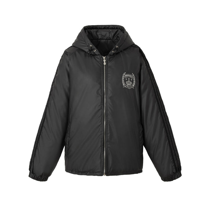 Unisex Boxy‑wattierte Kapuzenjacke mit gesticktem Wappen Echoarchiv