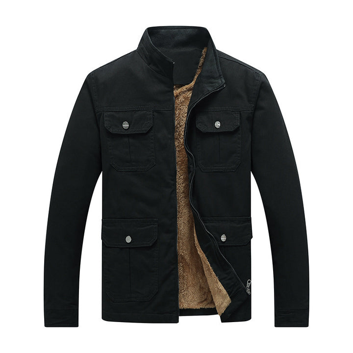 Herren Canvas-Fieldjacke mit Kunstfell-Innenfutter, Utility-Taschen und Stehkragen Echoarchiv