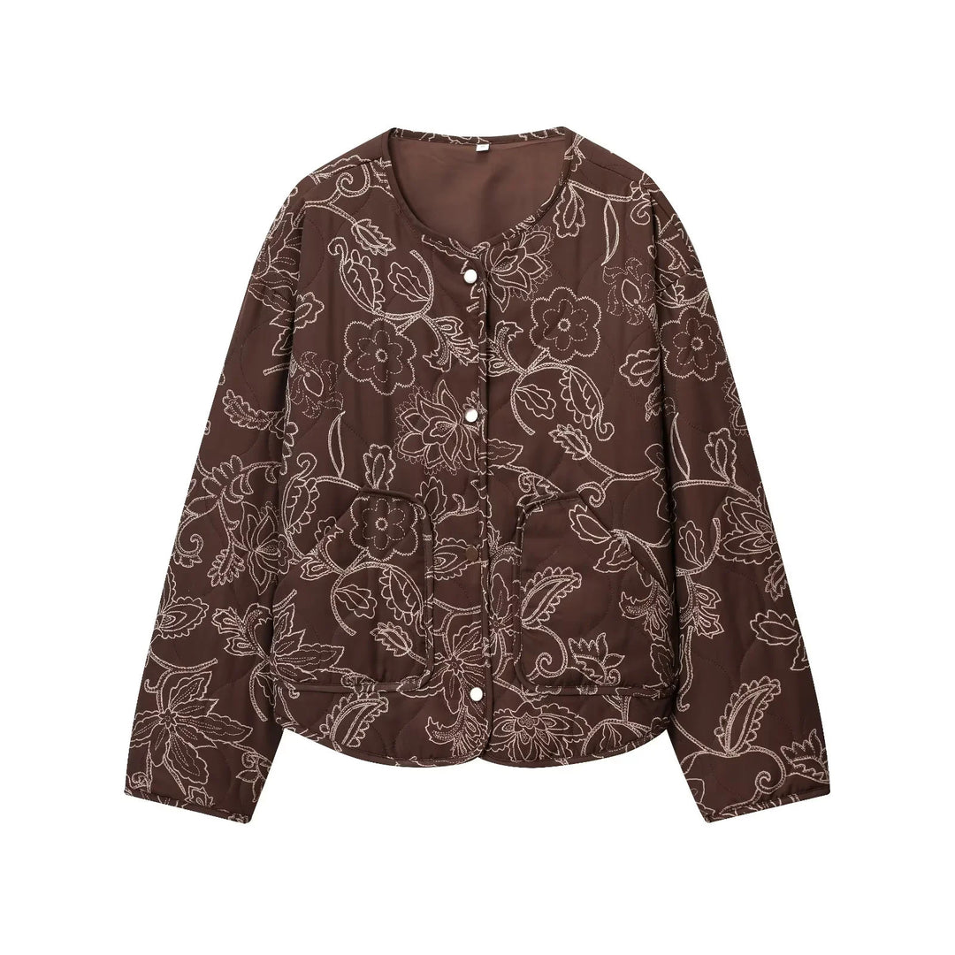 Damen nan gesteppte Kurzjacke mit floralem Steppmuster, Druckknopffront und Taillenzug Echo Archiv