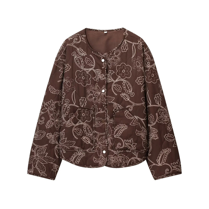 Damen nan gesteppte Kurzjacke mit floralem Steppmuster, Druckknopffront und Taillenzug Echo Archiv