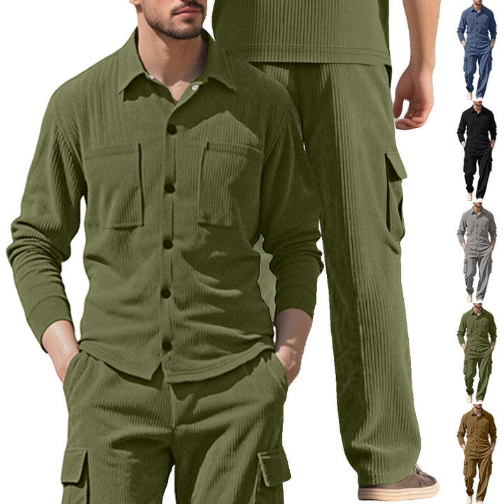 Herren nan geripptes Worker-Hemd mit Brusttaschen und entspannter Cargohose Echo Archiv
