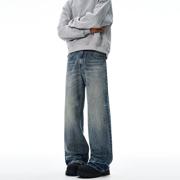 Herren Locker fallende Baggy-Jeans im Used-Look mit breitem geradem Bein und extralangem Saum Echo Archiv