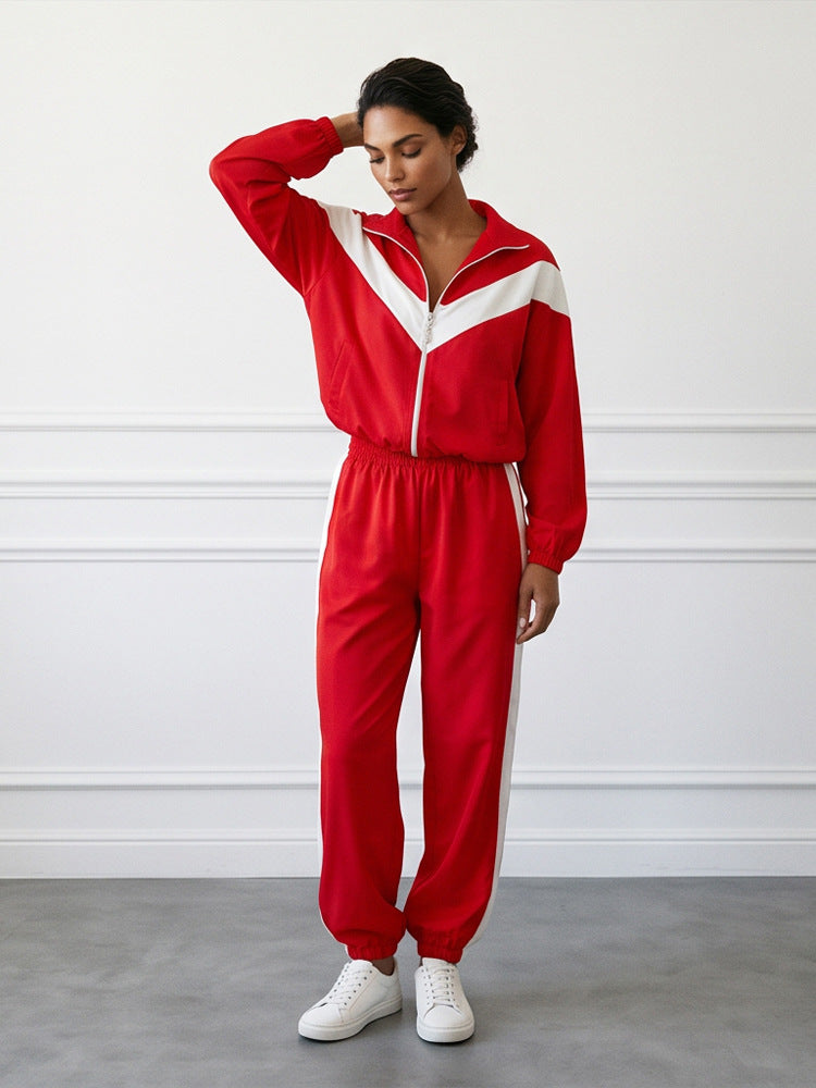 Damen Retro-Trainingsanzug mit Reißverschlussjacke und elastischer Bundhose Echoarchiv