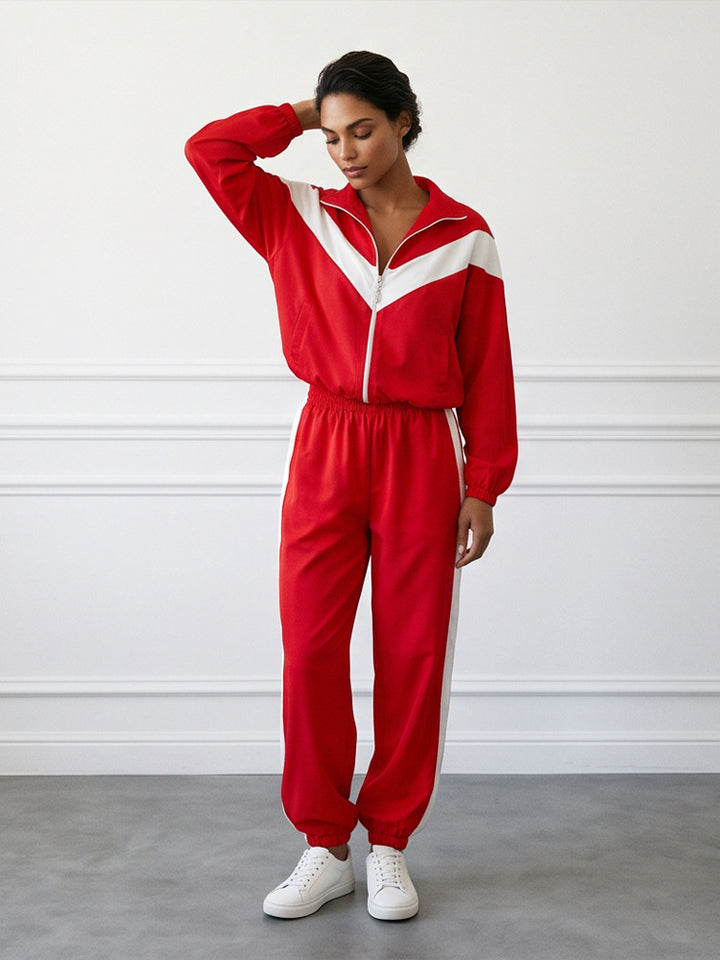 Damen Retro-Trainingsanzug mit Reißverschlussjacke und elastischer Bundhose Echoarchiv