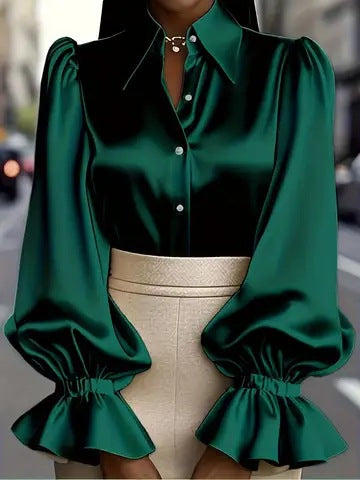 Damen elegante Seidenbluse mit Puffärmeln und schicker Knopfleiste Echo Archiv