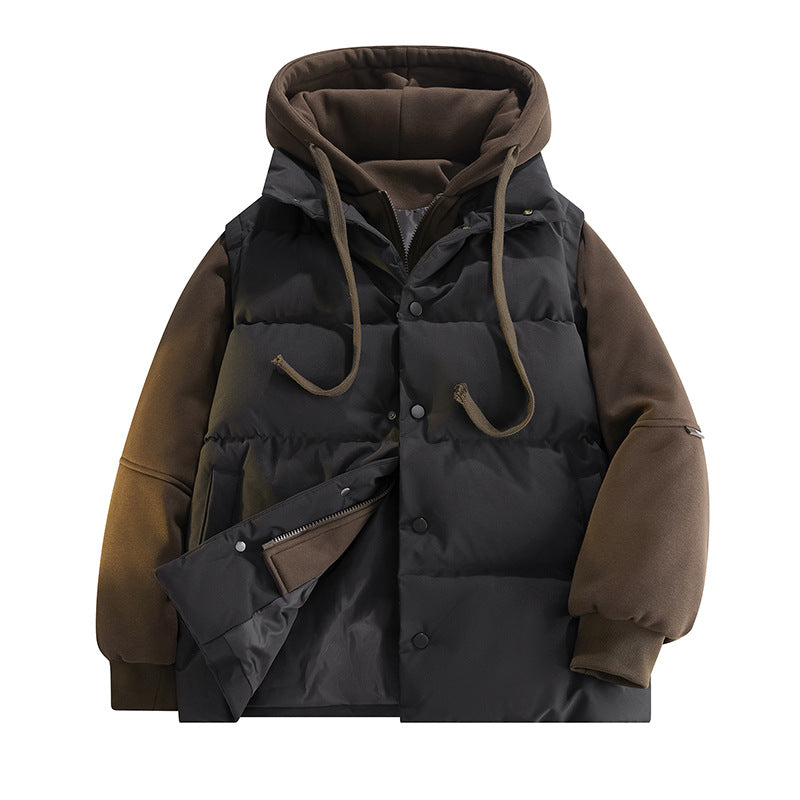Männliche Nano Hybrid gepolsterte Jacke mit Fleeceärmeln, Kapuze und verdecktem Druckknopfverschluss – Taviero