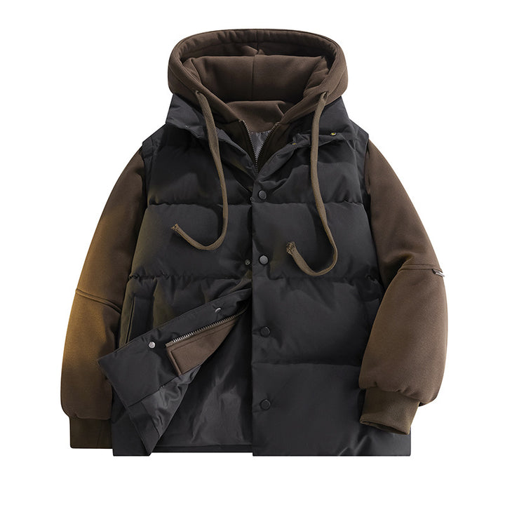 Männliche Nano Hybrid gepolsterte Jacke mit Fleeceärmeln, Kapuze und verdecktem Druckknopfverschluss – Taviero