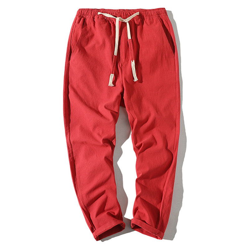 Herren nan leichte Leinenhose mit elastischem Bund und Kordelzug, tapered Schnitt und aufrollbarem Saum Echo Archiv