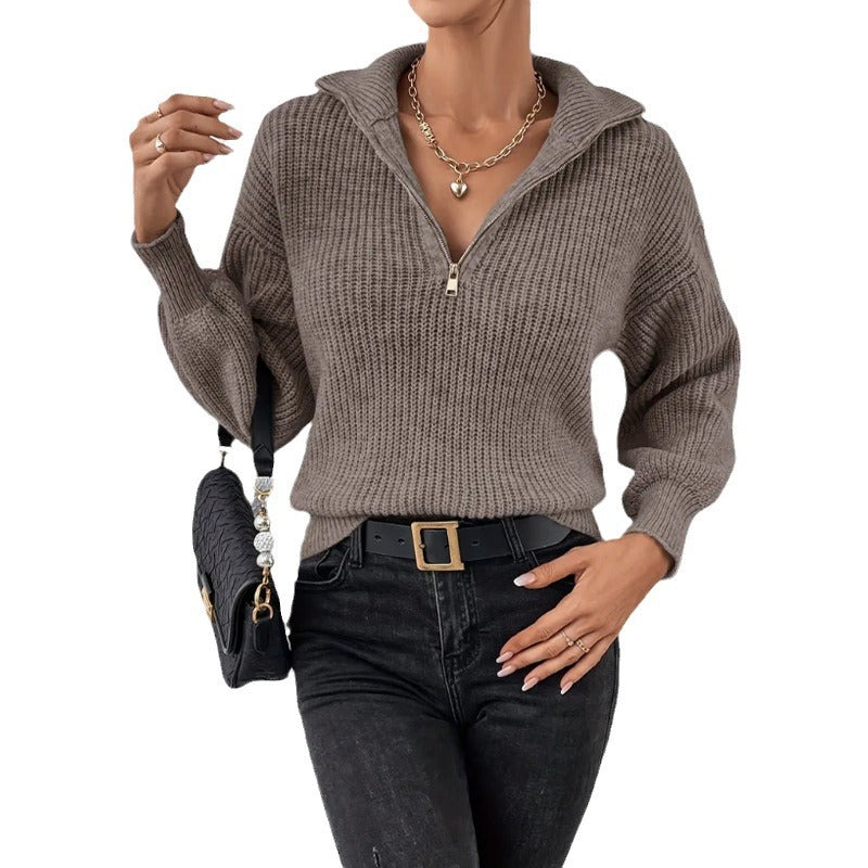 Damen modischer Pullover mit hochgeschlossenem Kragen und Reißverschluss Echoarchiv