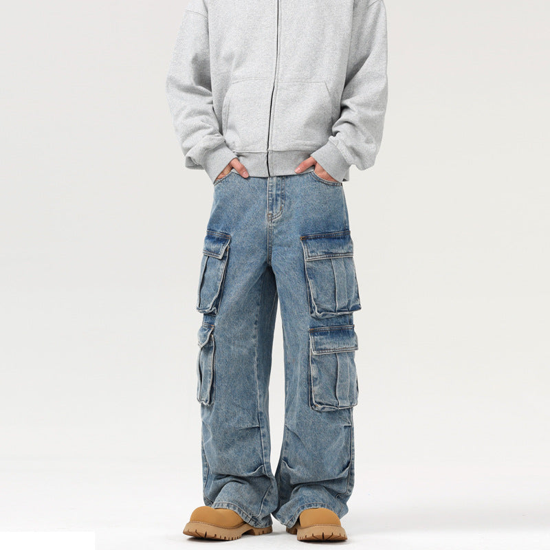 Herren Ultraweite Denim-Cargo-Jeans im Baggy-Cut mit mehrfachen Klappentaschen Echo Archiv