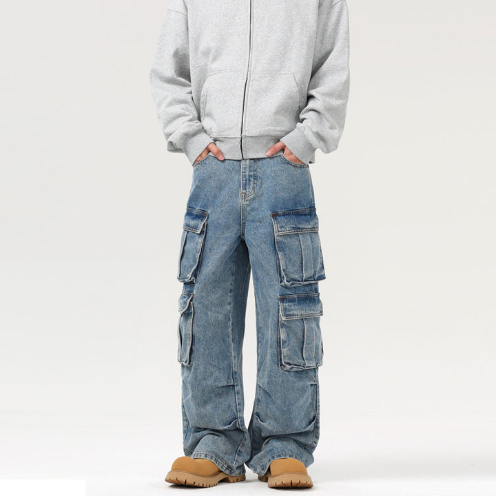 Herren Ultraweite Denim-Cargo-Jeans im Baggy-Cut mit mehrfachen Klappentaschen Echo Archiv