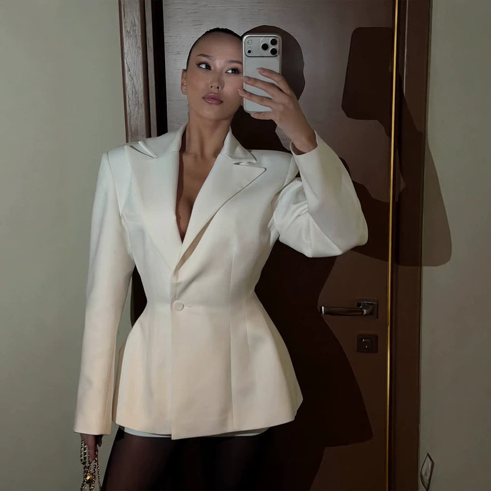 Damen tailliertes Blazer-Kleid mit skulpturaler Taille und ausgestelltem Saum Echoarchiv