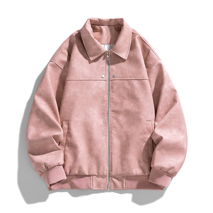 Men's suede-effect collared full-zip bomber jacket with ribbed hem – Brevano