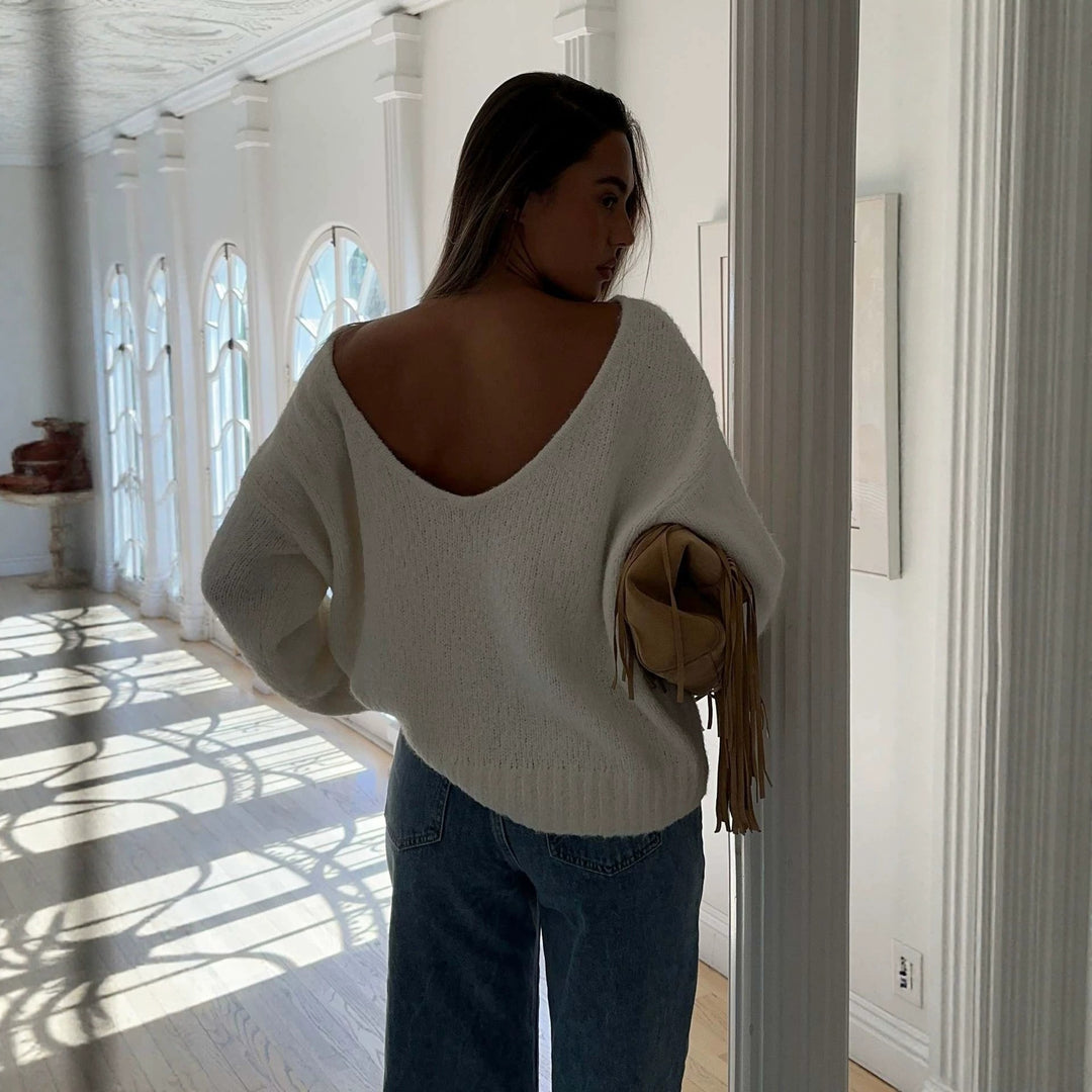 Damen Oversize Bouclé-Pullover mit weitem Boot-Ausschnitt und gerippten Bündchen Echoarchiv