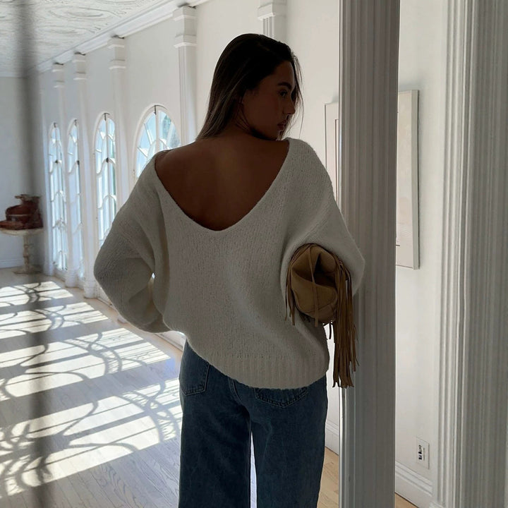 Damen Oversize Bouclé-Pullover mit weitem Boot-Ausschnitt und gerippten Bündchen Echoarchiv