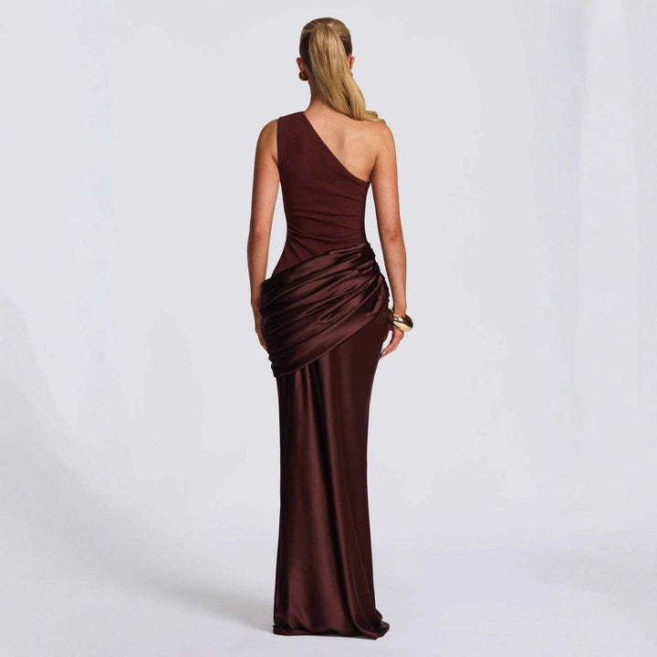 Damen Elegantes One-Shoulder Maxikleid mit raffinierten Drapierungsdetails – Valéora