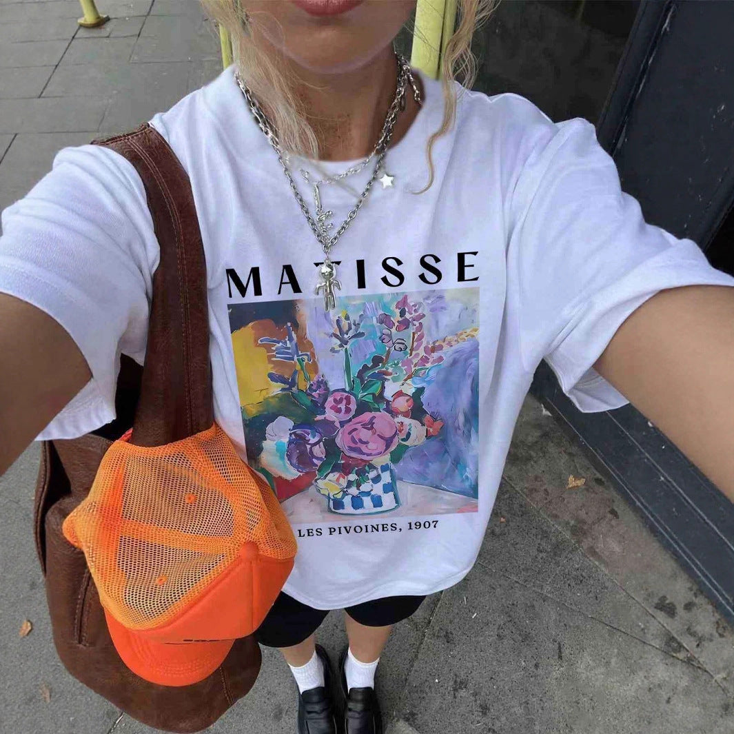 Damen T-Shirt mit künstlerischem Grafikdruck und lässigem Schnitt Echo Archiv