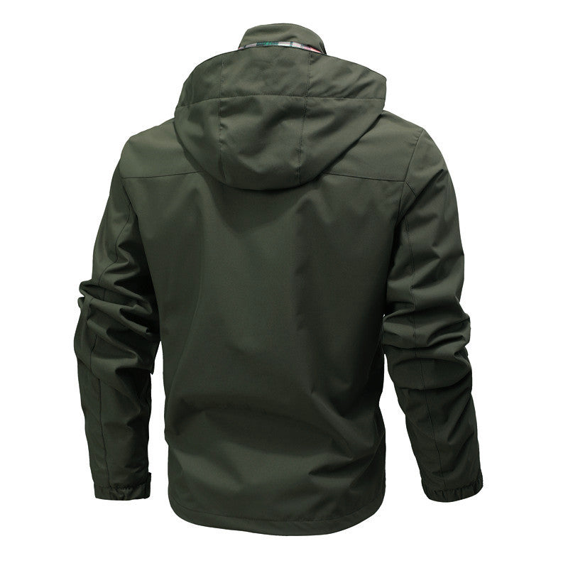 Herren Multitaschen-Softshell-Parka mit Kapuze und kariertem Innenfutter Echoarchiv
