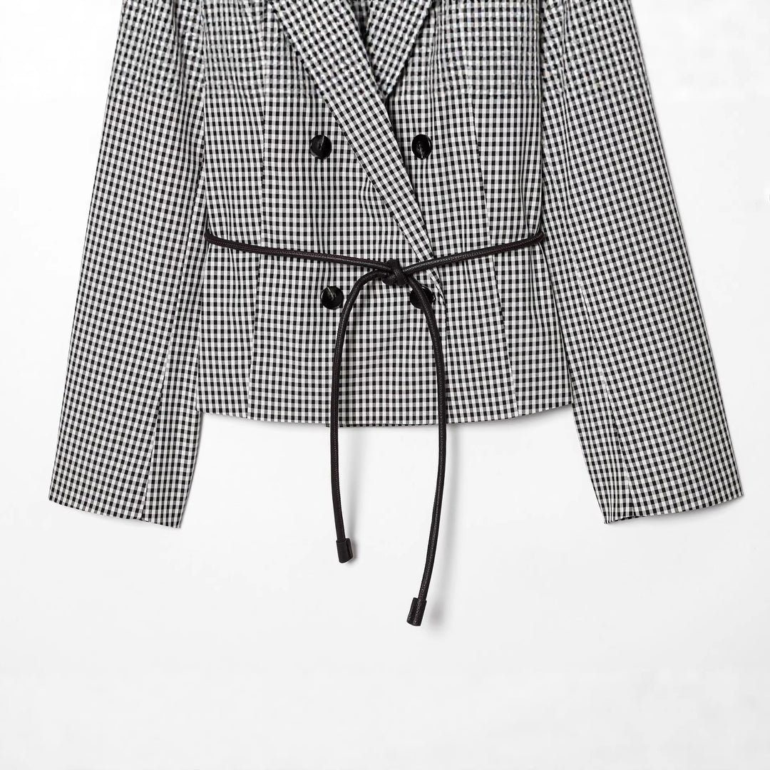 Damen nan taillierter Doppelreiher-Blazer mit Tunnelzug und Kordelbindegürtel Echo Archiv