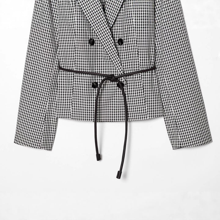 Damen nan taillierter Doppelreiher-Blazer mit Tunnelzug und Kordelbindegürtel Echo Archiv