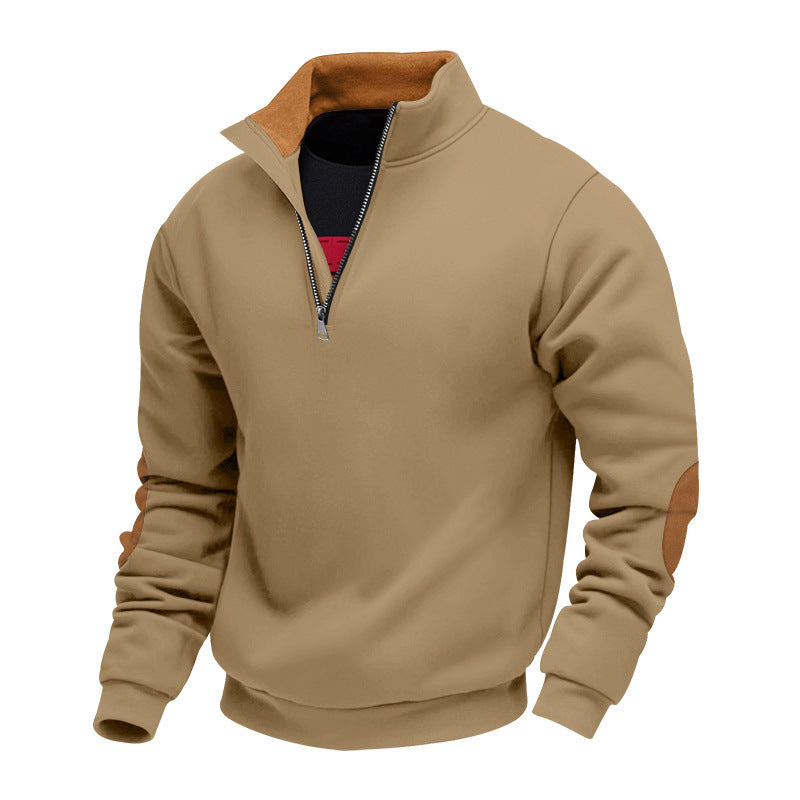 Herren Sportlicher Stehkragenpullover mit Reißverschluss und Lederakzenten Echoarchiv