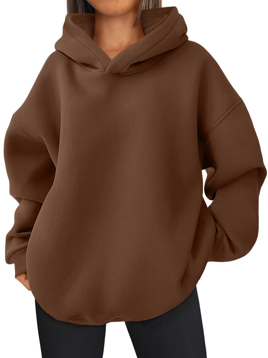 Damen nan kastiger Kapuzenpullover mit doppellagiger Kapuze, überschnittener Schulter und längerem Rückenteil Echo Archiv