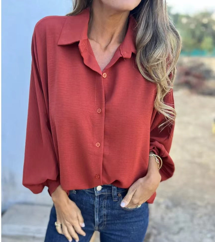 Damen Locker geschnittene Viskose-Hemdbluse mit Oversize-Schnitt und Ballonärmeln Echoarchiv