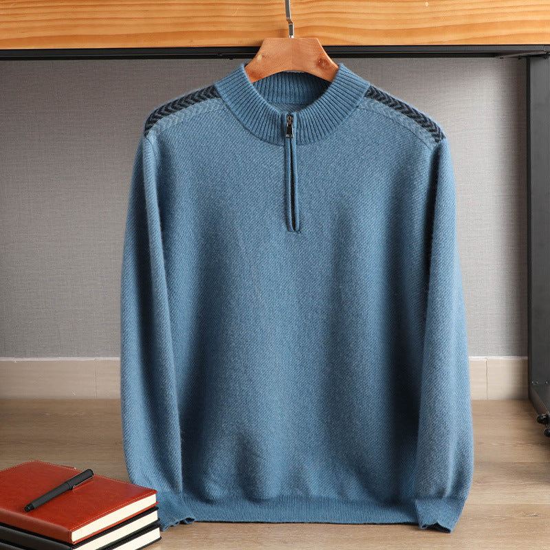 Herren Halbzip-Rollkragenpullover aus Kaschmir-Mix mit feiner Rippkante Echoarchiv